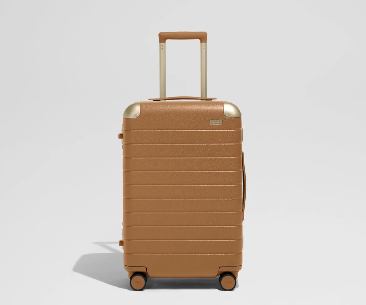 The Aluminum Edge Bigger Carry-On in Cognac Brown